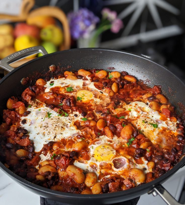 One-Pan Brunch Smoky Beans, Chorizo & Poached Eggs