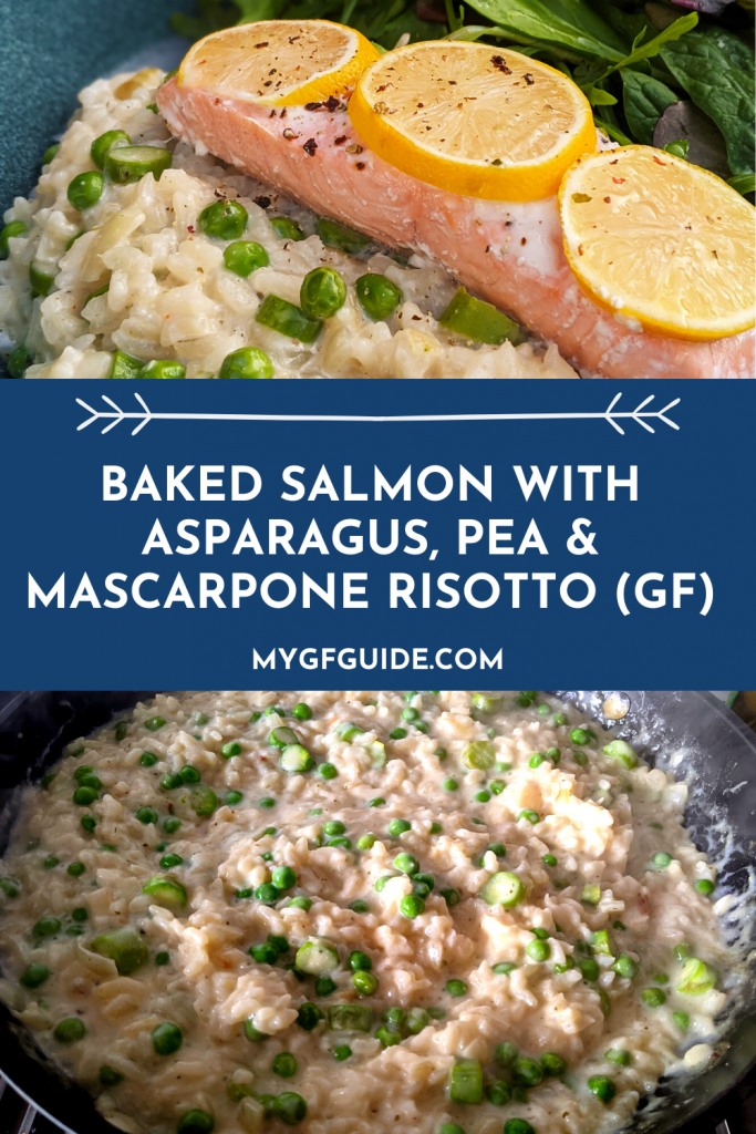 gluten free baked salmon with pea asparagus and mascarpone risotto recipe uk